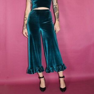 KS Garner teal velvet/velour ruffle Luna pants
